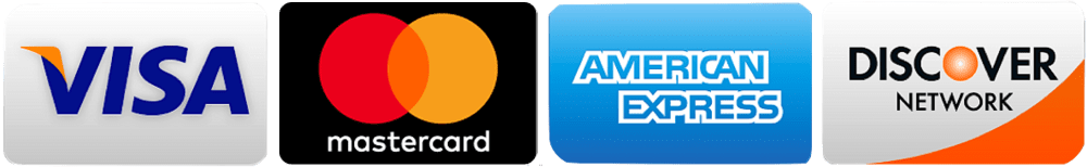We accept Visa, Mastercard, American Express, and Discover
